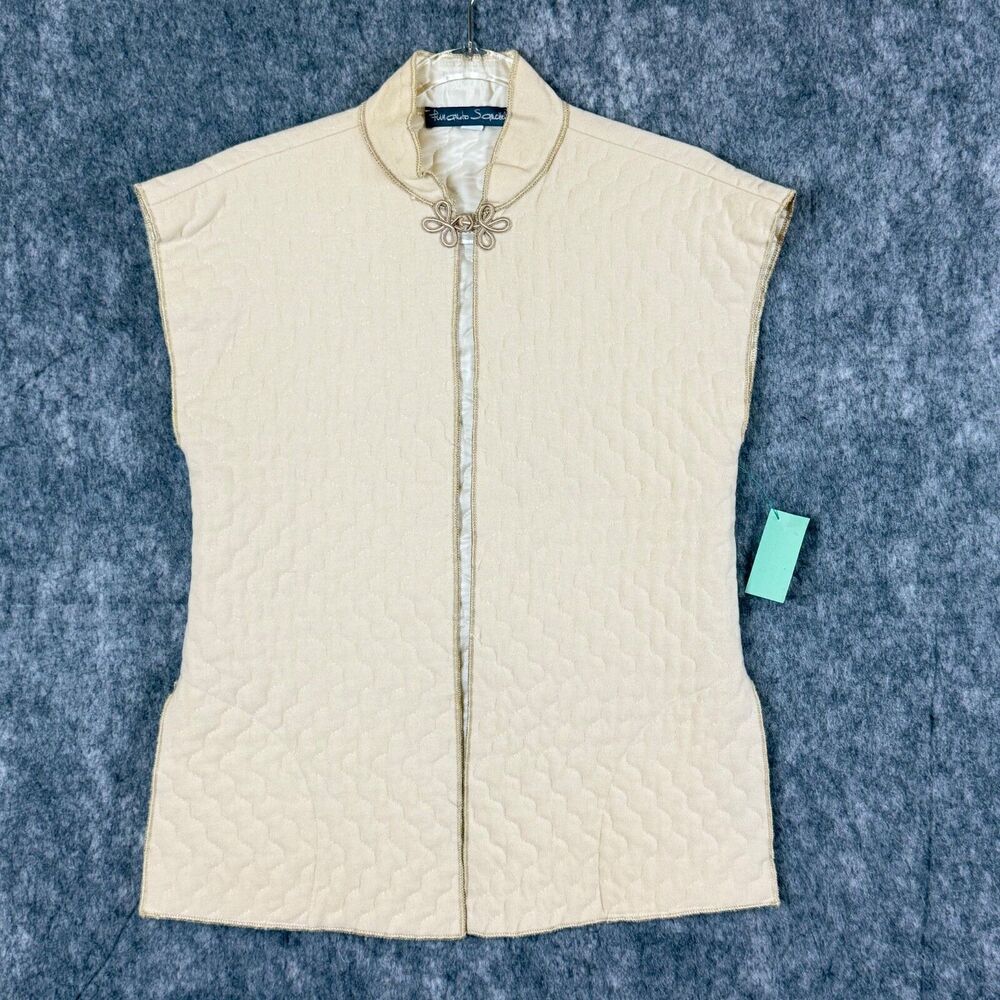 Fernando Sanchez Cashmere Vest Open Quilted Asian Style Top Cream Sz P Cheongsam